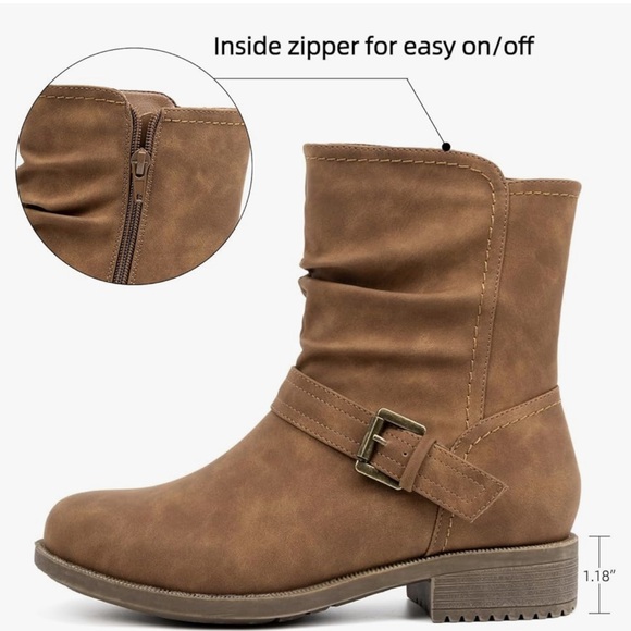 VJH confort Women's Mid Calf Boots, Comfort Buckle Slouchy Booties w/Side Zipper - Picture 10 of 13